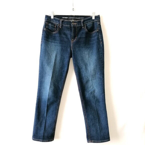 Old Navy Womens Blue Denim Mid Rise Stretch Straight Boyfriend Jeans Size 6 - Picture 1 of 6